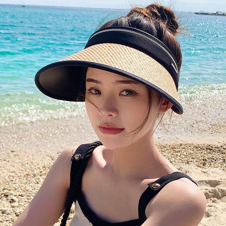 夏季2025新款遮阳帽子女草编空顶防紫外线遮脸防晒骑车大檐太阳帽