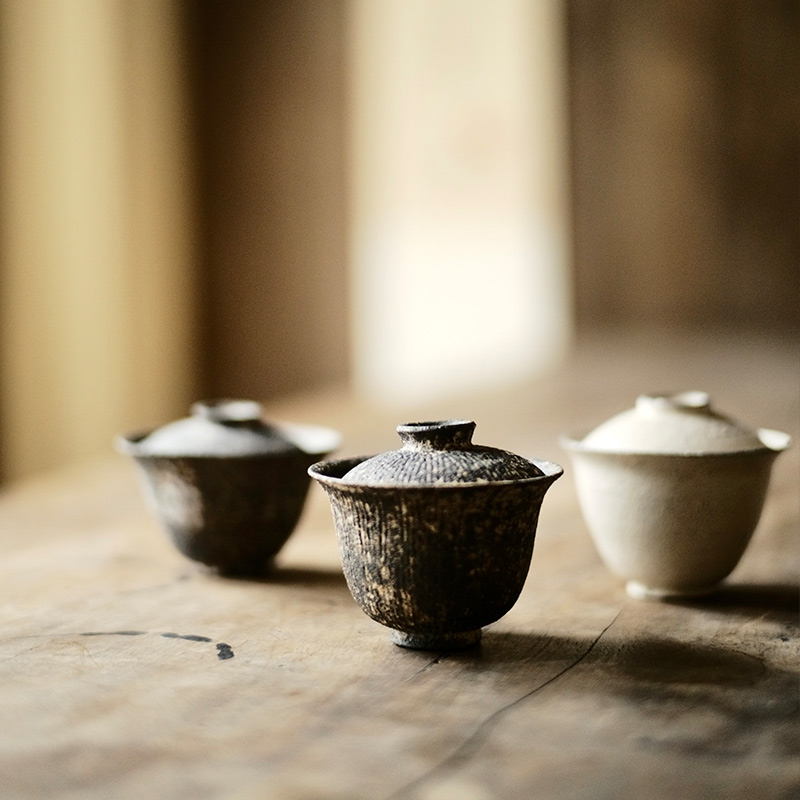 太初莲花堂 纯手作赤贫盖碗 松风舍程伟陶泥泡茶碗白粉引120ml