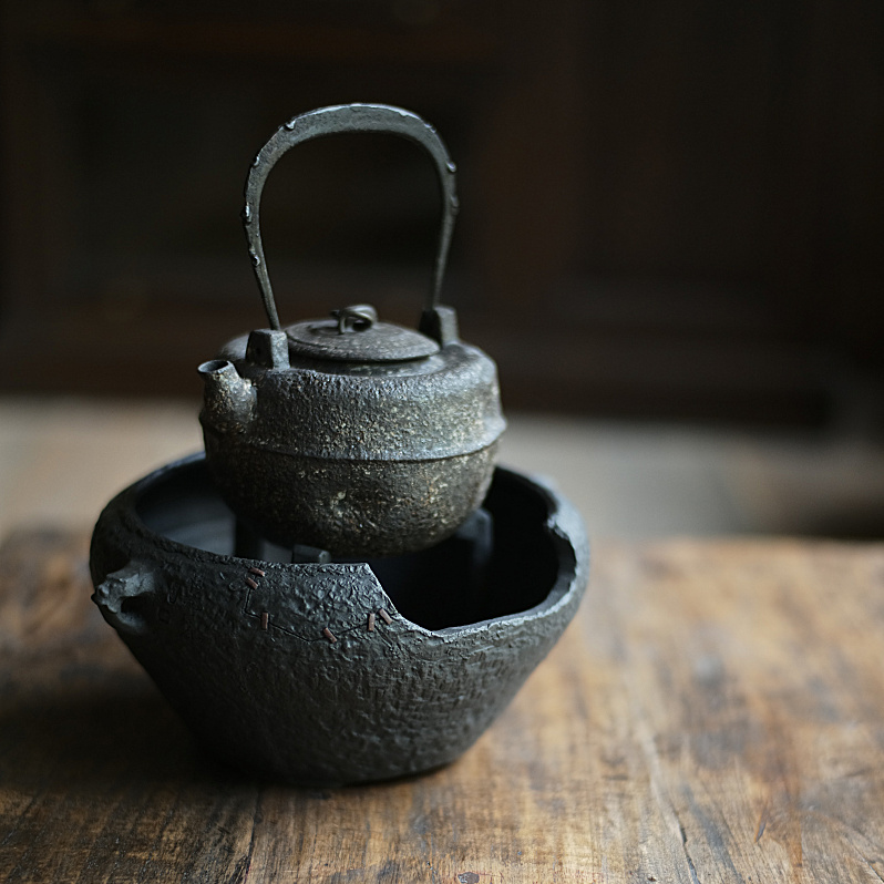 松风舍手作炭炉 铁把提梁陶泥双耳火钵 酒精炉
