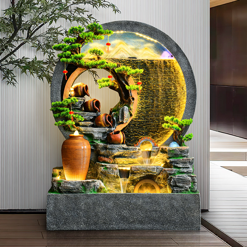 大型水幕喷泉隔断影壁墙开业乔迁公司办公酒店玄关吧台花园风水轮