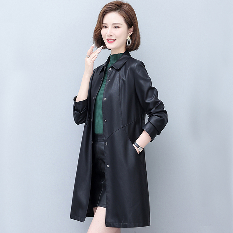 2023秋冬PU质感洋气皮长风衣女士皮衣时尚气质大衣休闲中长款外套