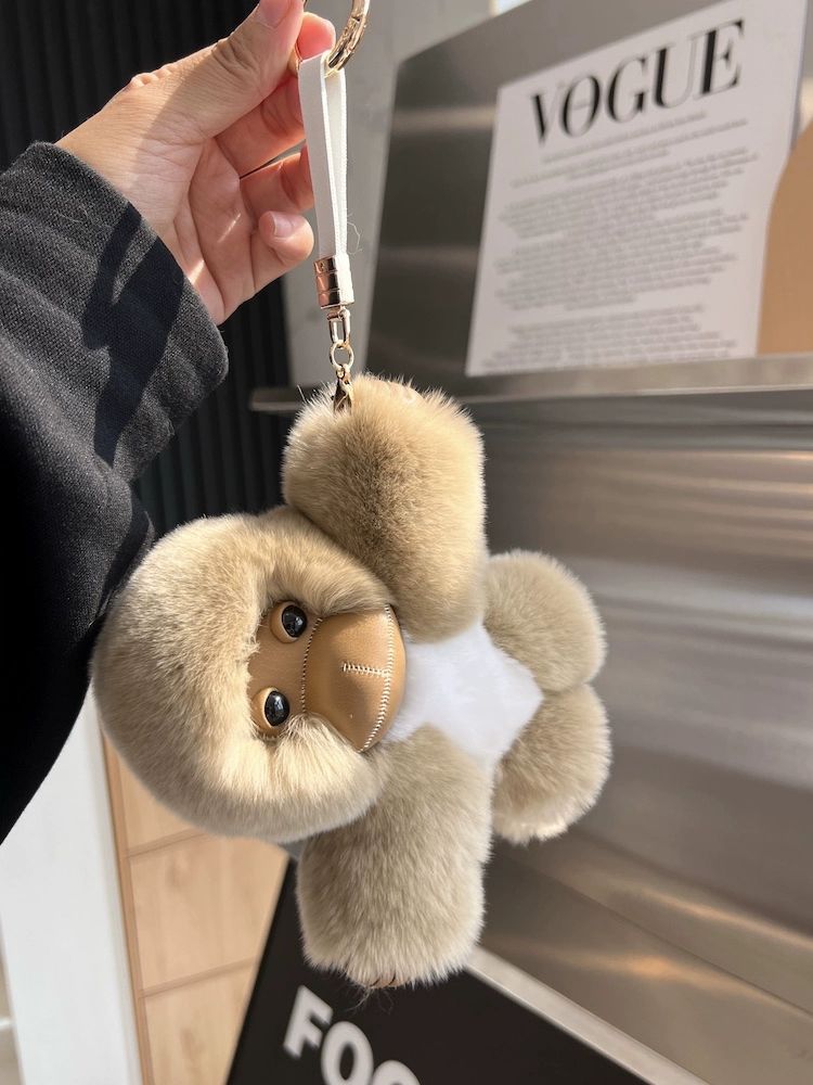 真獭兔毛小猴子汽车钥匙扣挂件ins可爱毛绒公仔玩偶书包挂饰礼物