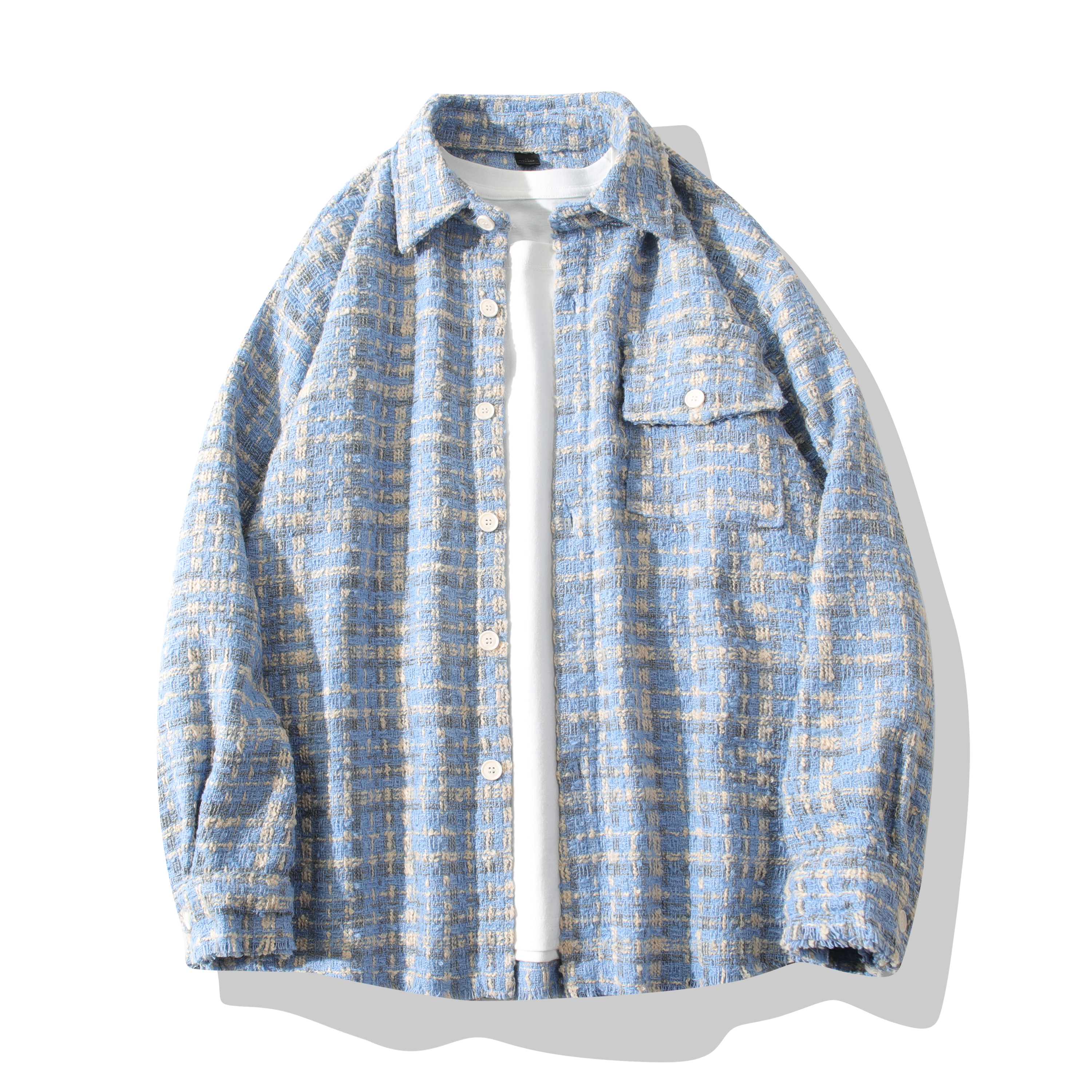 小香风格子长袖外套春秋季酷帅潮流高级感情侣外穿衬衣男女同款