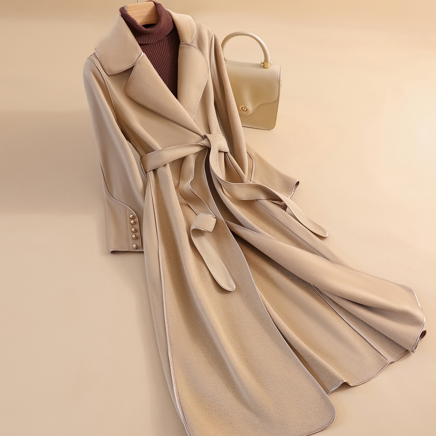 2266时尚双面中长款高端气质韩版百搭秋冬设计师大衣