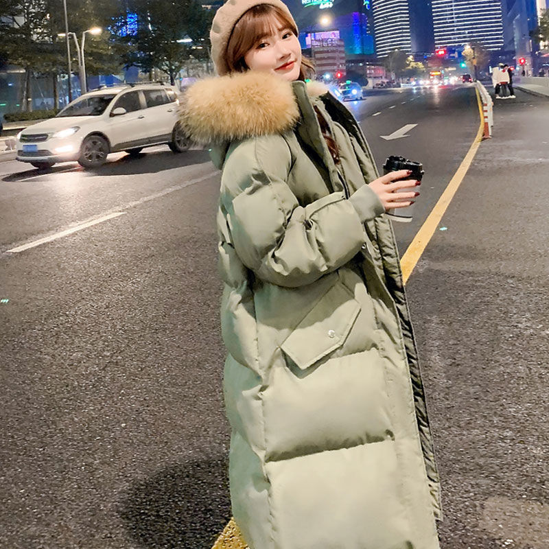 连帽oversize棉服女百搭中长款2023年新款小个子棉衣冬季过膝外套