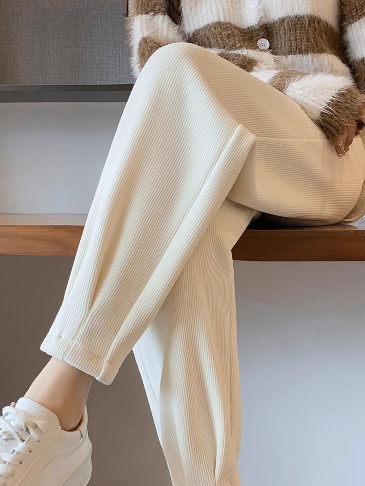 雪尼尔运动裤女春秋冬季2024年新款卫裤小个子束脚哈伦加绒休闲裤