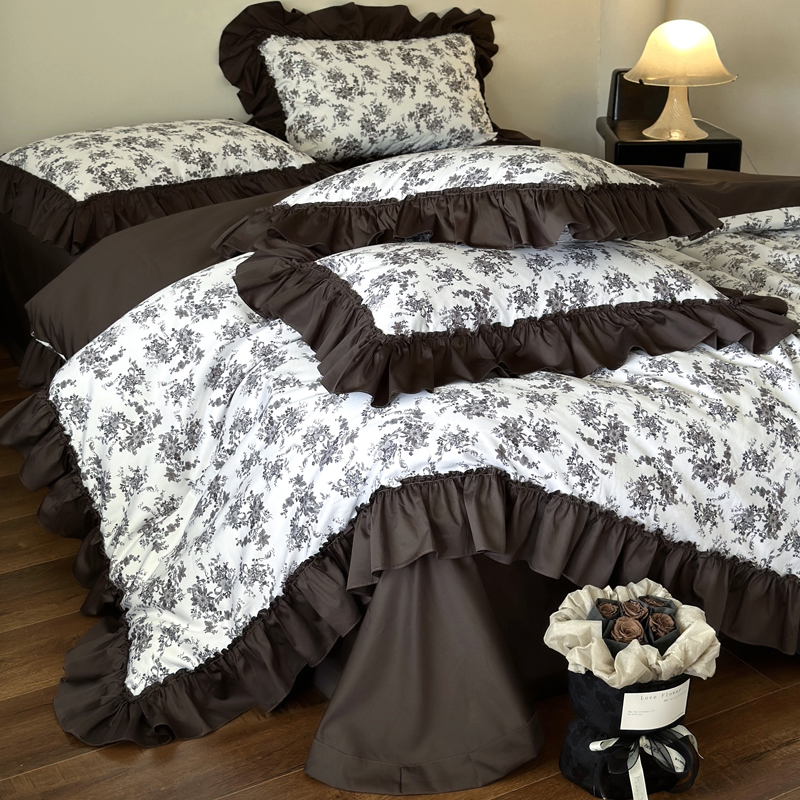 【华尔兹】100%全棉纯棉法式浪漫复古长绒棉四件套松弛感花边被套