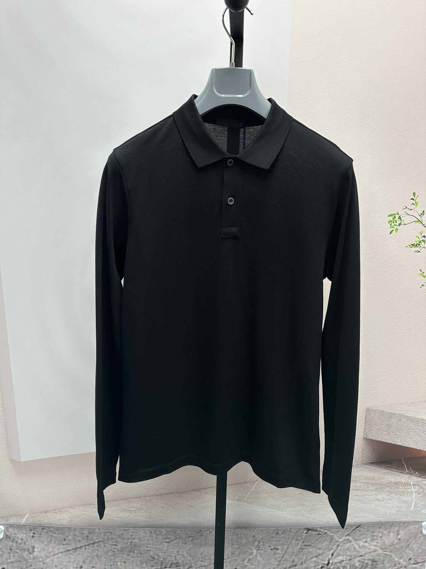 未使用 Prada/普拉达 男士黑色休闲POLO衫长袖PR018商务