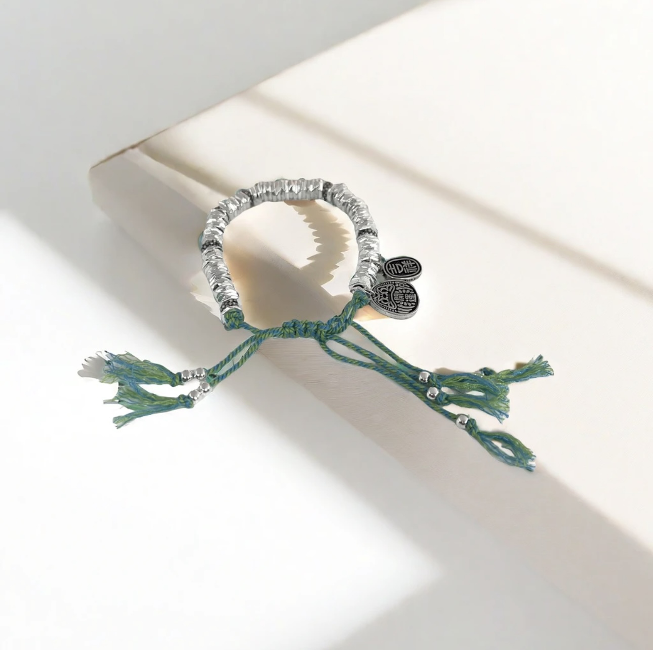 足银手链 【AX004】32克足银999.9碎银子绿色盘缠简约时尚百搭编绳