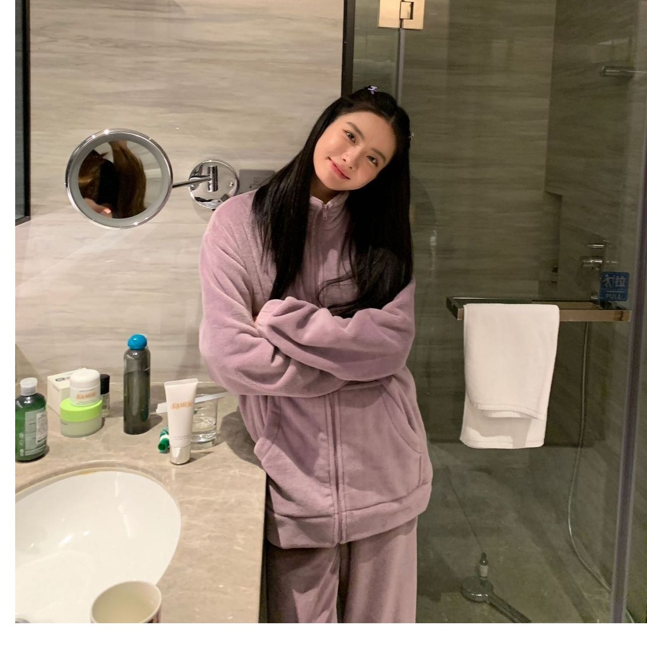 杜小宅同款睡衣秋冬季多巴胺ins风法兰绒加厚拉链居家女士套装