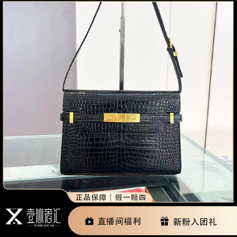 99新 YSL/圣罗兰 曼哈顿黑色小号牛皮百搭单肩包Y6321