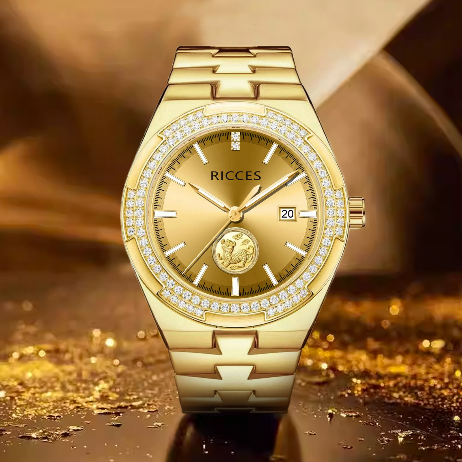 【叁姐的心意】足金999/金麒麟真金真钻全自动机械男士腕表R901