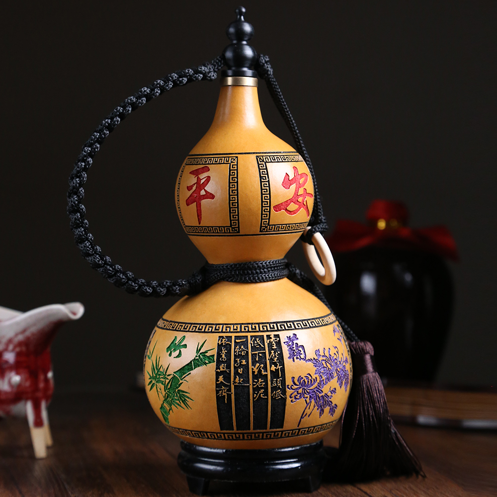 酒葫芦摆件四季平安天然葫芦装热水雕刻精美开口艺术文玩防渗耐用