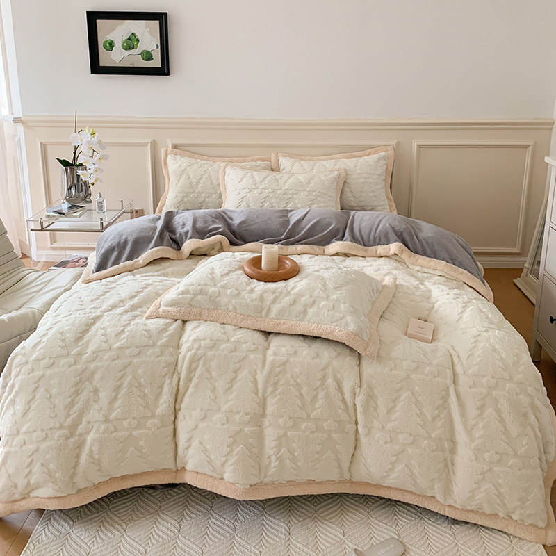 【晴美】高克重加厚提花云暖绒四件套