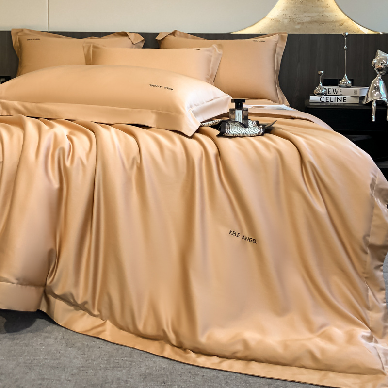 【晴美】轻奢高支天丝棉刺绣四件套赫本-栗棕色