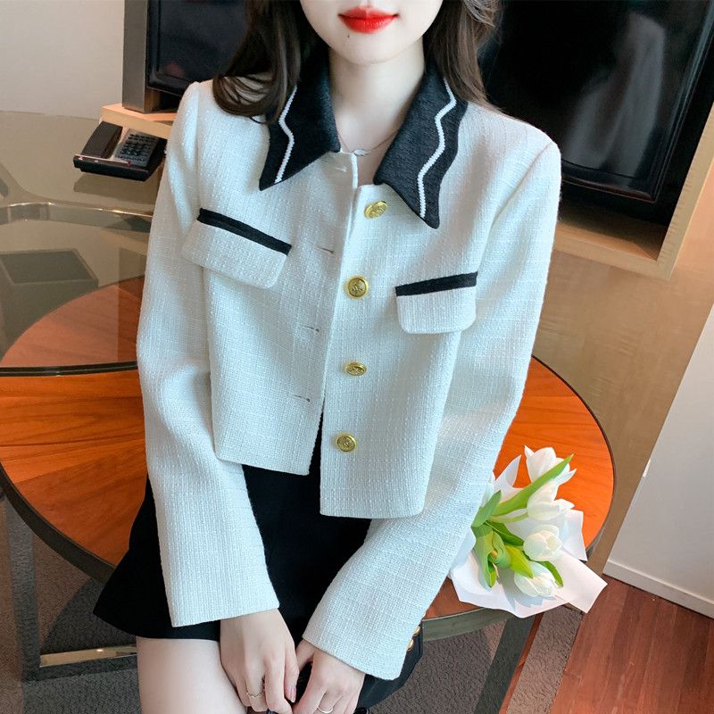 秋冬2023秋季新款感小香时尚风设计众短款外套女气质撞色上衣