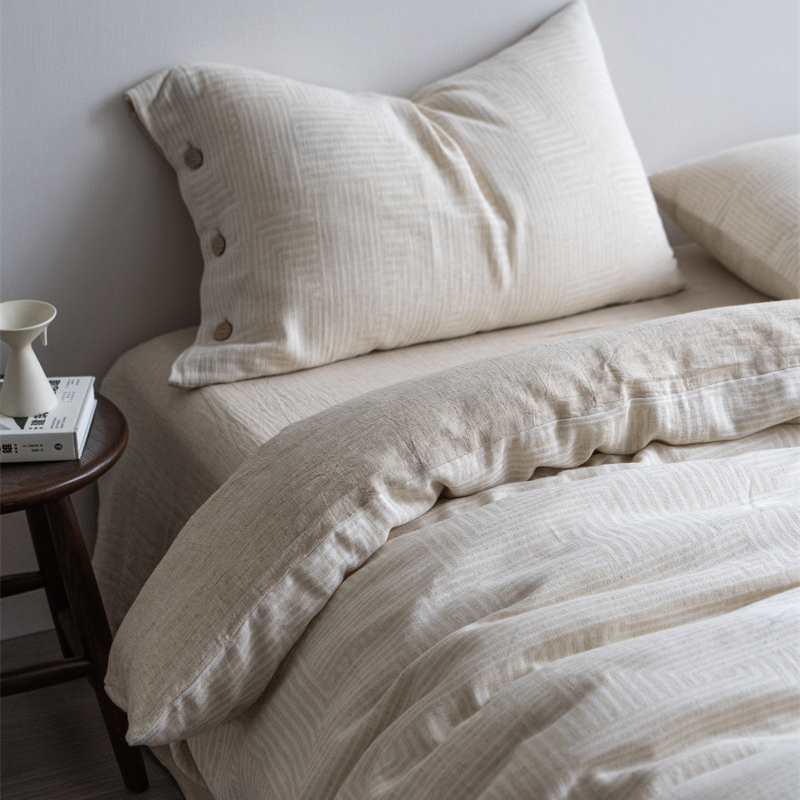 【麻小屋】【轨迹】外贸四件套被套极简条纹日式复古侘寂风
