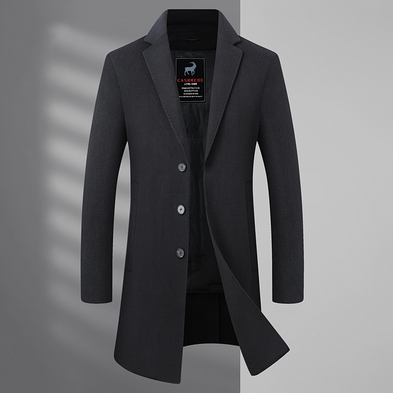 NX2025男士冬季中长款羊绒大衣男款黑色商务修身双面呢大衣30325
