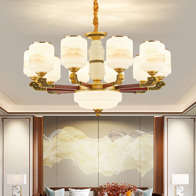 新中式锌合金吊灯实木客厅卧室中国风中式灯具