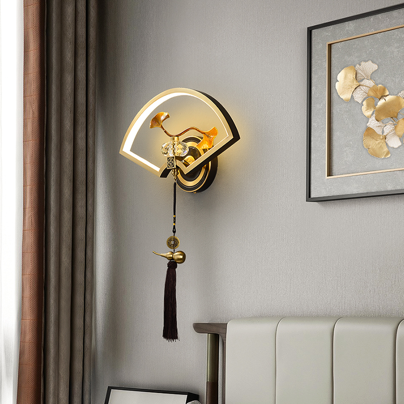 全铜新中式壁灯创意装饰禅意客厅背景墙卧室床头过道灯中国风