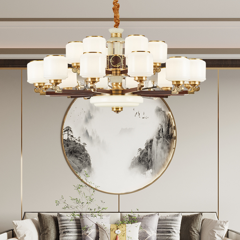 新中式全铜实木吊灯套餐客厅禅意大厅餐厅别墅复式楼家用风格主灯