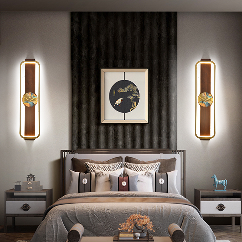 新中式背景墙灯大气珐琅彩壁灯禅意客厅玄关书房茶室走廊过道灯