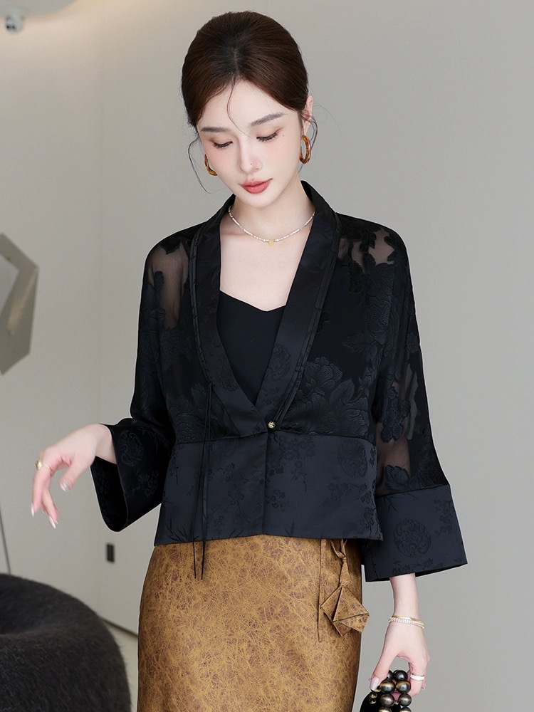 【锦绣集】空谷幽兰   桑蚕丝剪花开衫短外套上衣女外套短款薄款