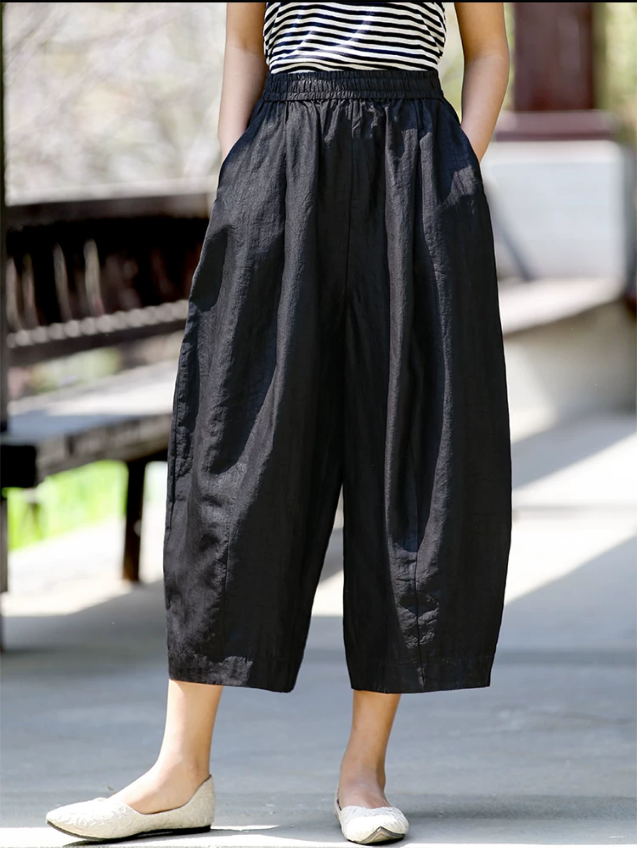 【锦绣集】千与千寻  时尚兼休闲香云纱九分阔腿裤南瓜裤花苞裤