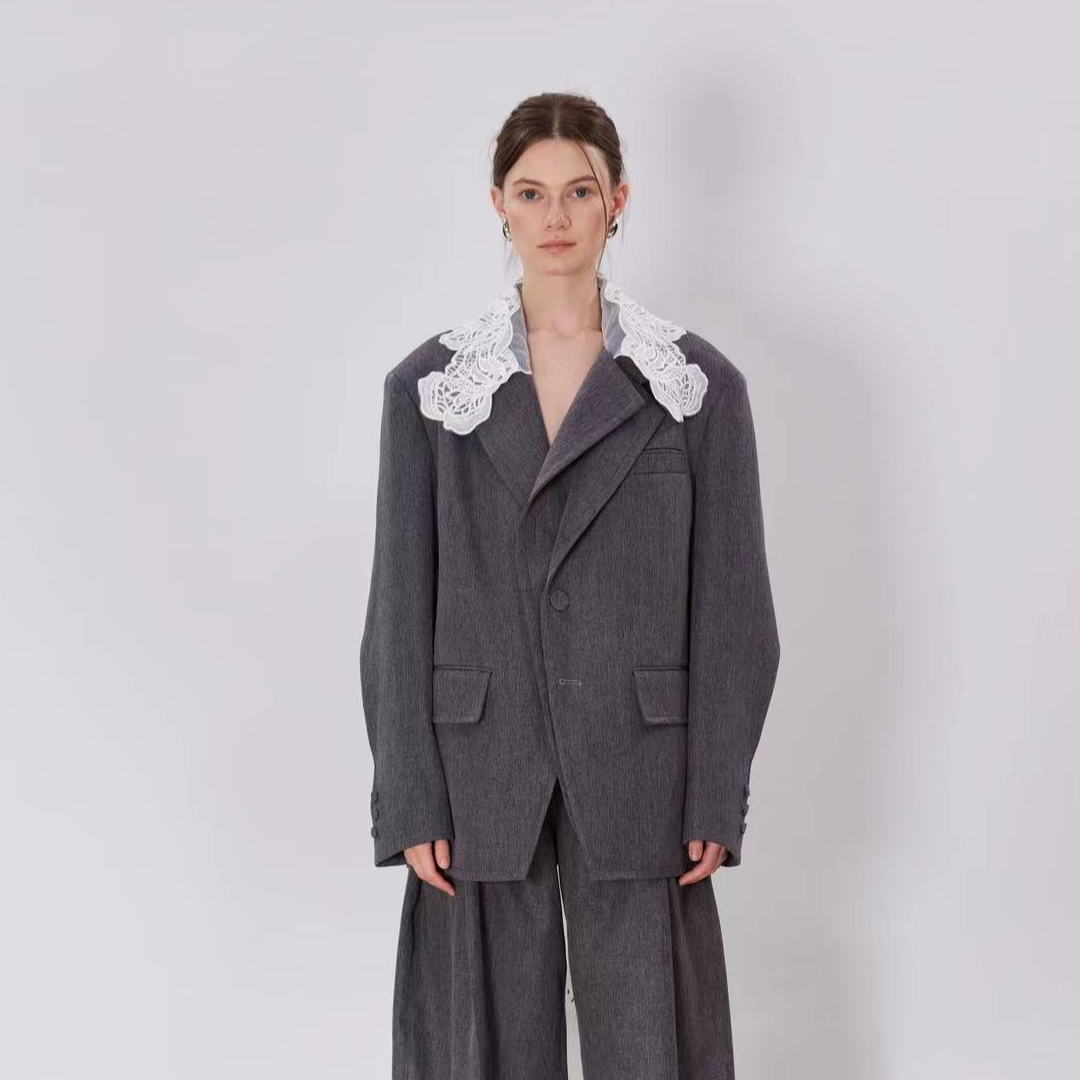 【顾文婷推荐】SHANG1上壹 蕾丝领 单侧双层领西装 S24BJ03