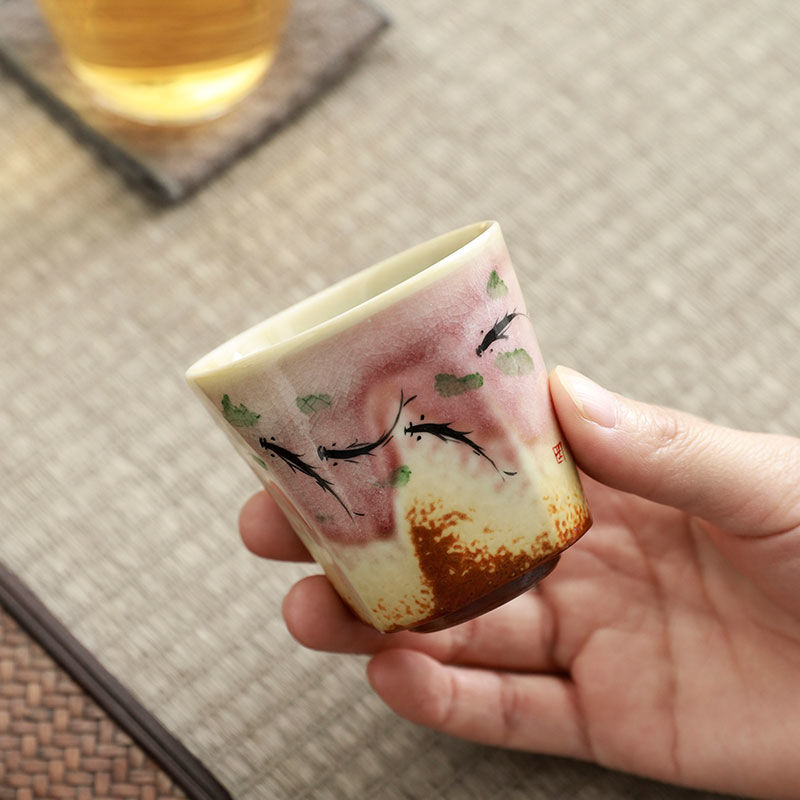 纯手绘釉下彩主人杯手工杯功夫茶具品茗杯单杯开片茶盏专用主人杯