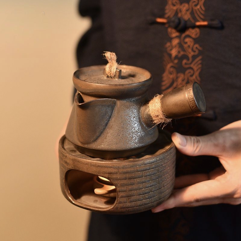 铁锈釉粗陶温茶炉套组蜡烛酒精灯加热暖茶壶家用复古功夫茶具陶瓷
