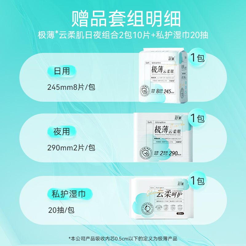 【舒莱赠品链接，勿拍！！！】护理湿纸巾1包+极薄云柔肌卫生巾2包