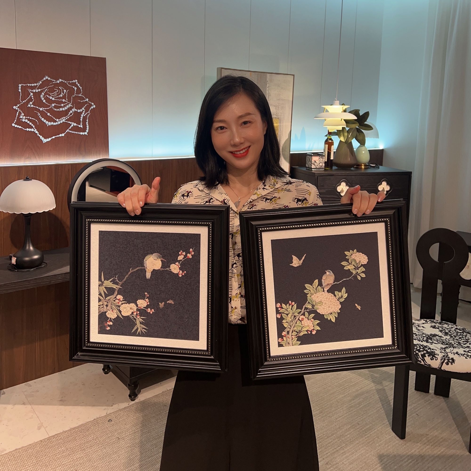 喜鹊登枝砂岩画装饰画复古文艺高级感小众艺术玄关餐厅卧室床头画