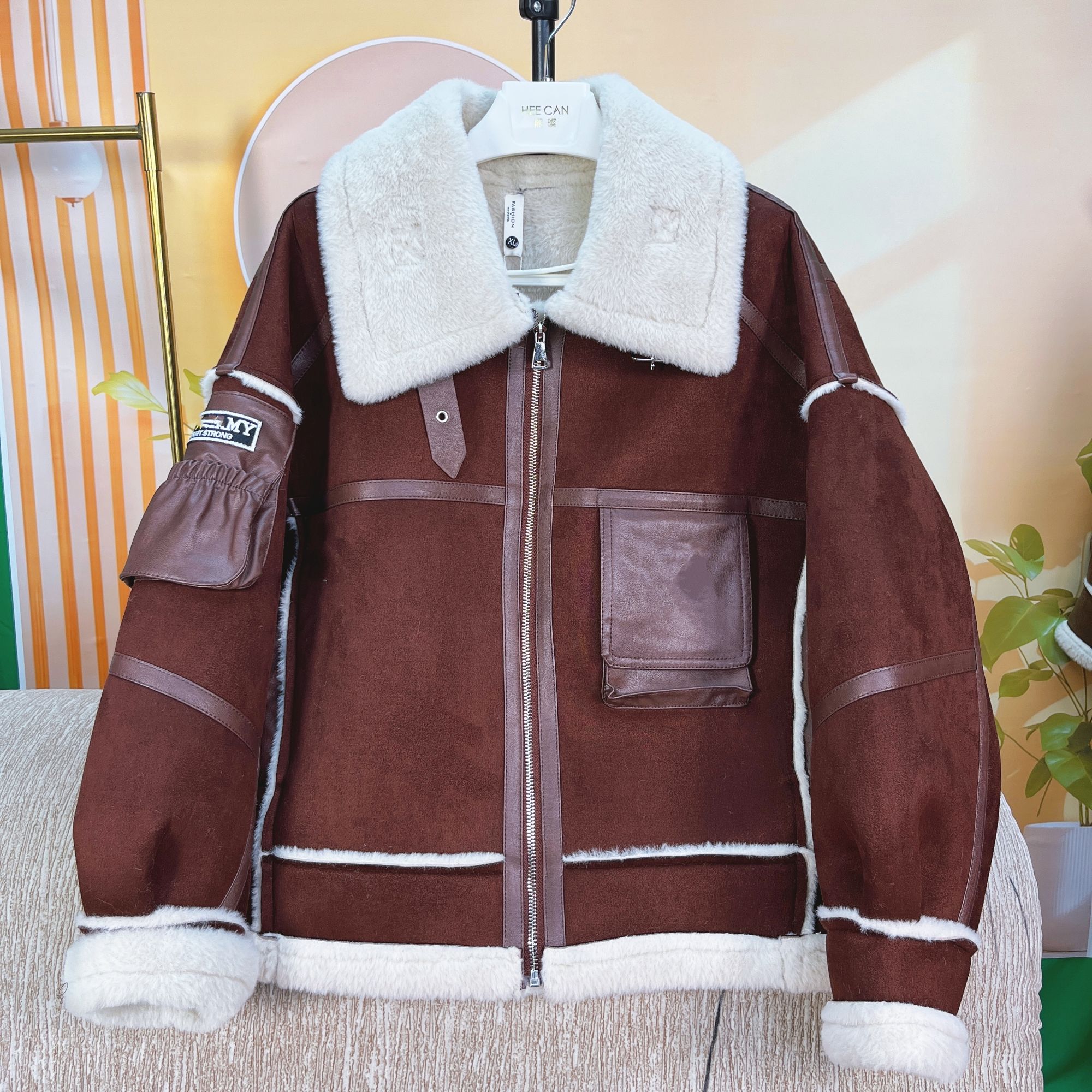 女士加厚皮毛一体仿麂皮绒外套宽松洋气时尚百搭  2327