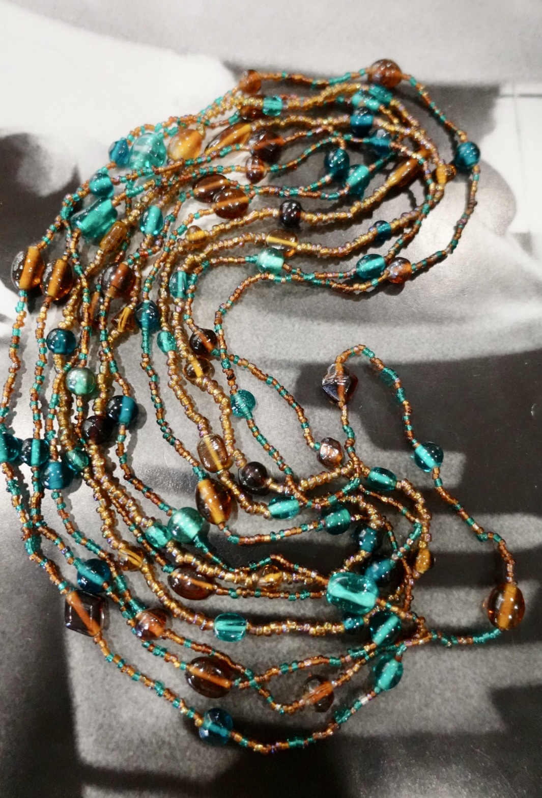 铜合金玻璃项链 Vintage三条琉璃长项链叠戴