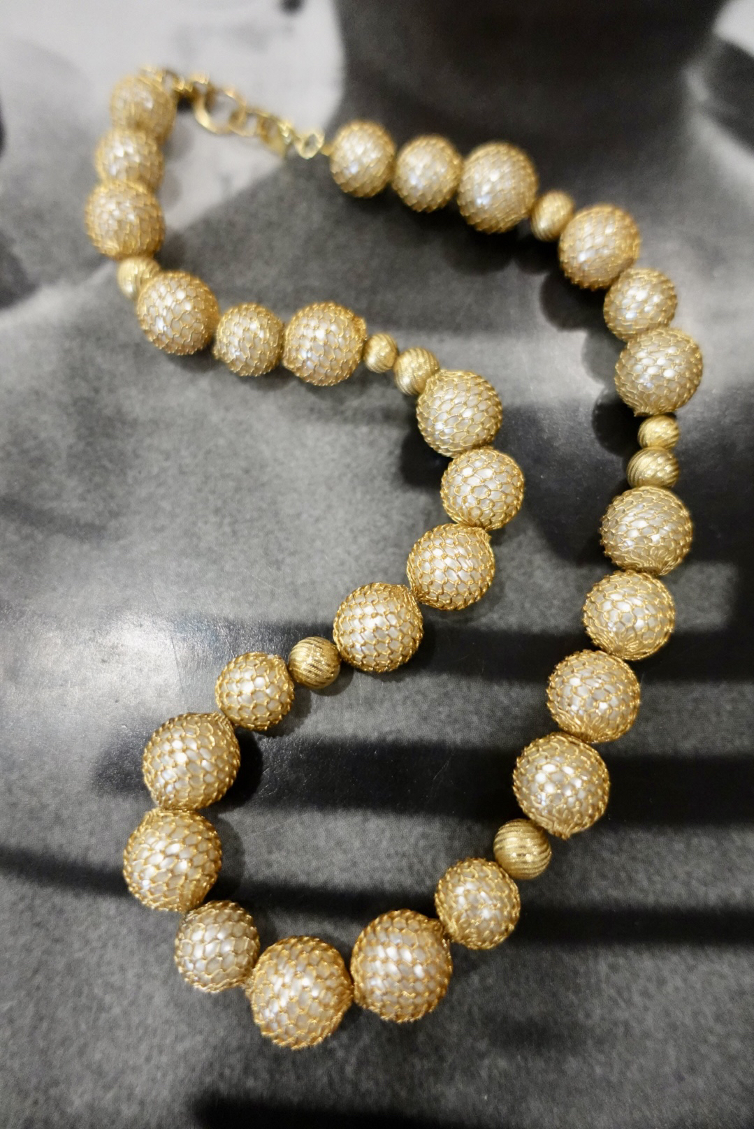 铜合金仿珍珠项链 Vintage 金属网格珍主项链