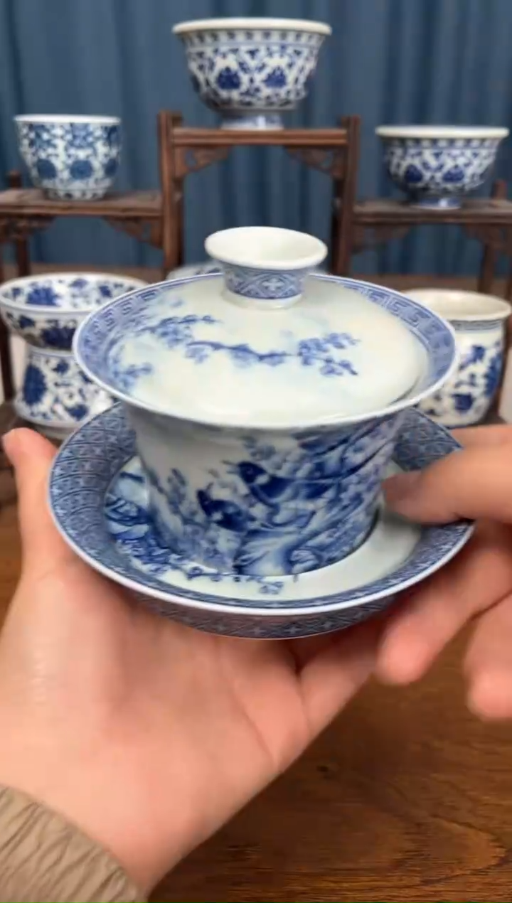 【闪购商品】陶瓷喜上眉梢三才盖碗（马蹄形）
