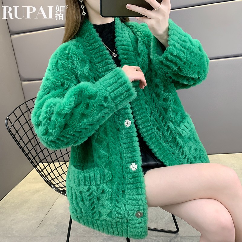 孤品捡漏 海宁高端羊剪绒大衣女秋冬短款剪花羊羔绒保暖大衣外套