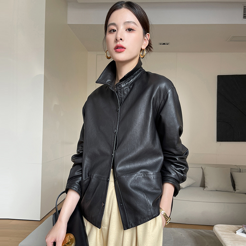 海宁真皮皮衣女短款2025春季大码茧型宽松显瘦绵羊皮夹克小外套