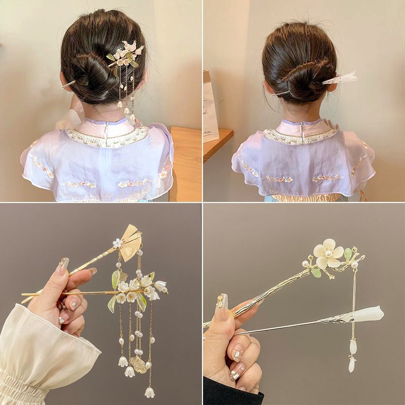 儿童发簪古风女新中式发钗女童可爱简约现代发张汉服木簪步摇簪子