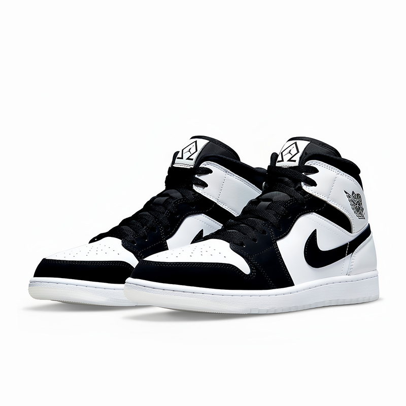 Air Jordan 1 Mid AJ1钻石黑白熊猫中帮男女休闲篮球鞋DH6933-100
