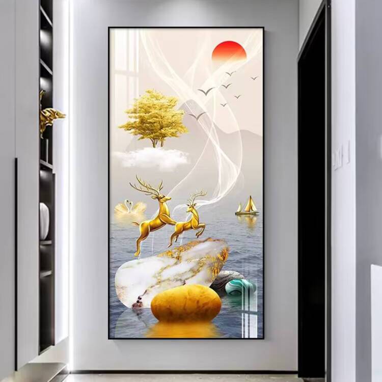 旭日东升入户玄关装饰画客厅走廊过道现代简约轻奢玄幻画北欧家庭