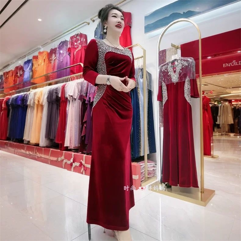 妈妈秋冬高端婚宴礼服优雅喜婆婆改良旗袍气质减龄长款礼服连衣裙