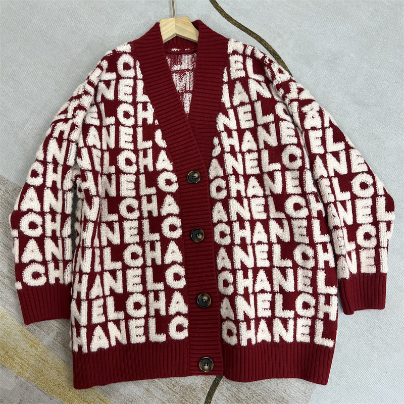 大版型秋冬休闲百搭宽松重工字母毛巾绣针织开衫外套