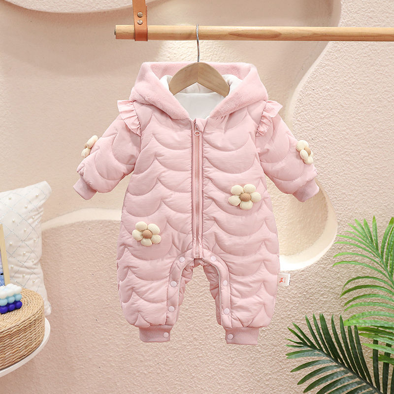 新生婴儿衣服秋冬装加绒加厚衣满月百天宝宝爬服外出保暖连体衣