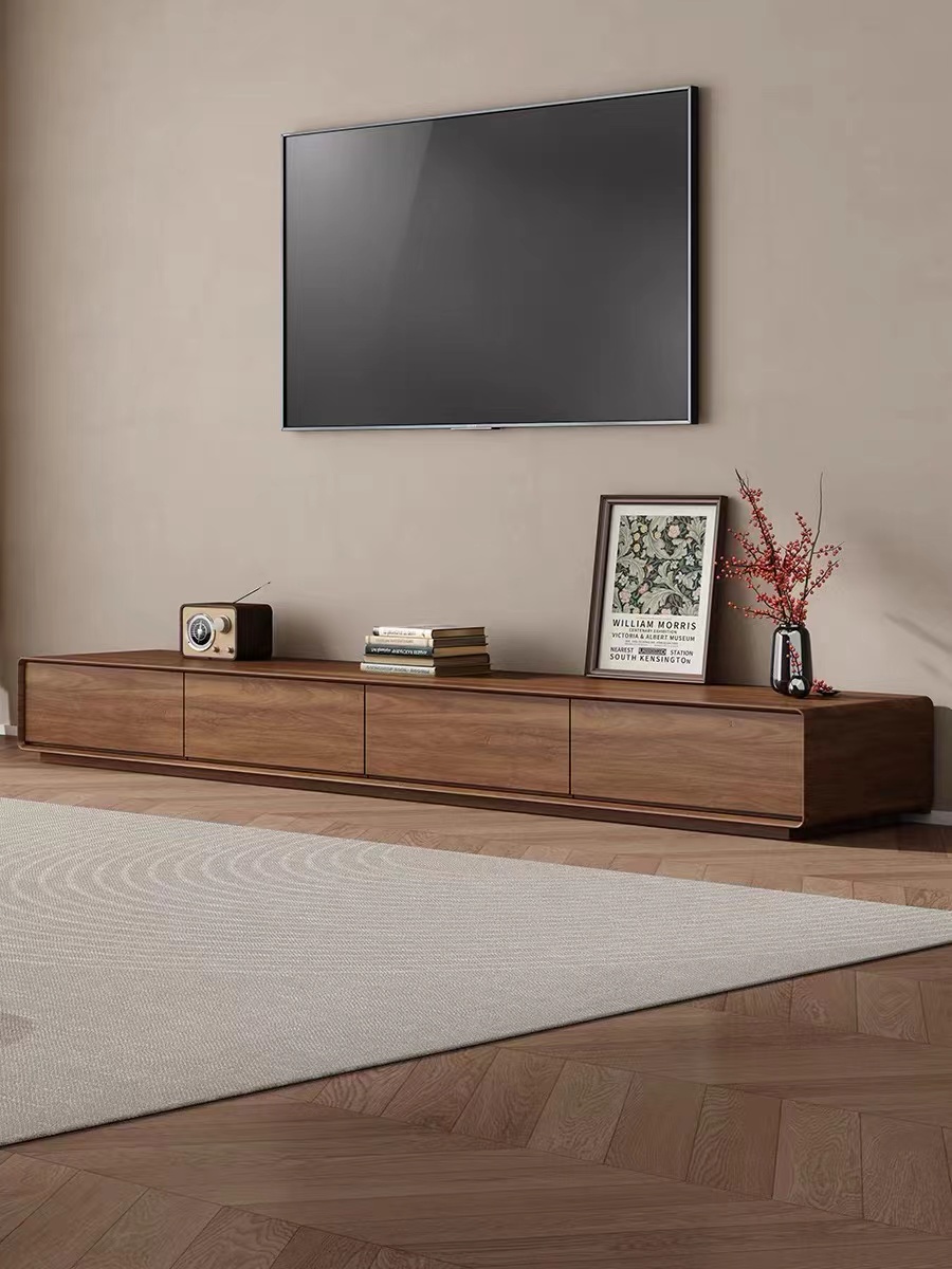 客厅电视柜组合轻奢意式极简客厅胡桃色电视柜中小户型地柜