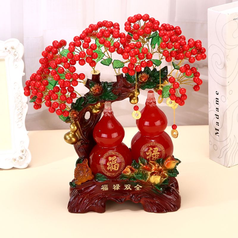双葫芦摆件鸿运果福禄diy手工串珠发财树材料包招财树成品摆件