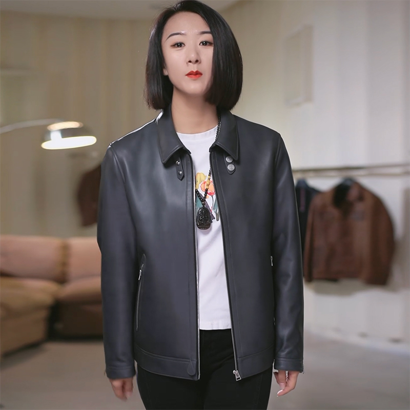 Y3016绵羊皮男士外套真皮皮衣春秋翻领皮夹克休闲短款灰秋季