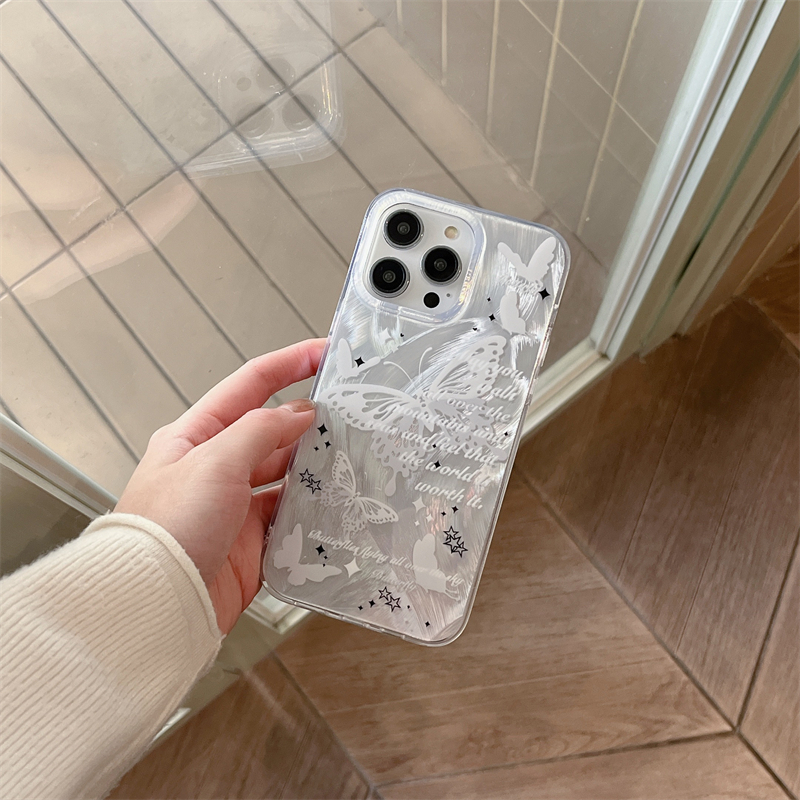 适用苹果系列iPhone15ins梦幻14pro羽纱印花蝴蝶13pr防摔12手机壳