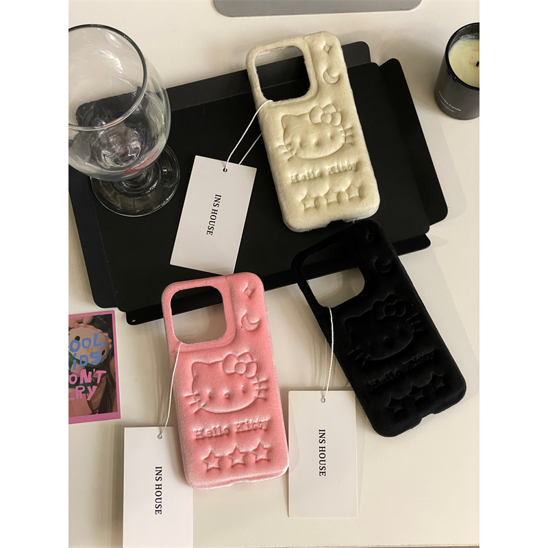 适用苹果系列iPhone15可爱绒布14p压印星星猫咪13pro新款11手机壳